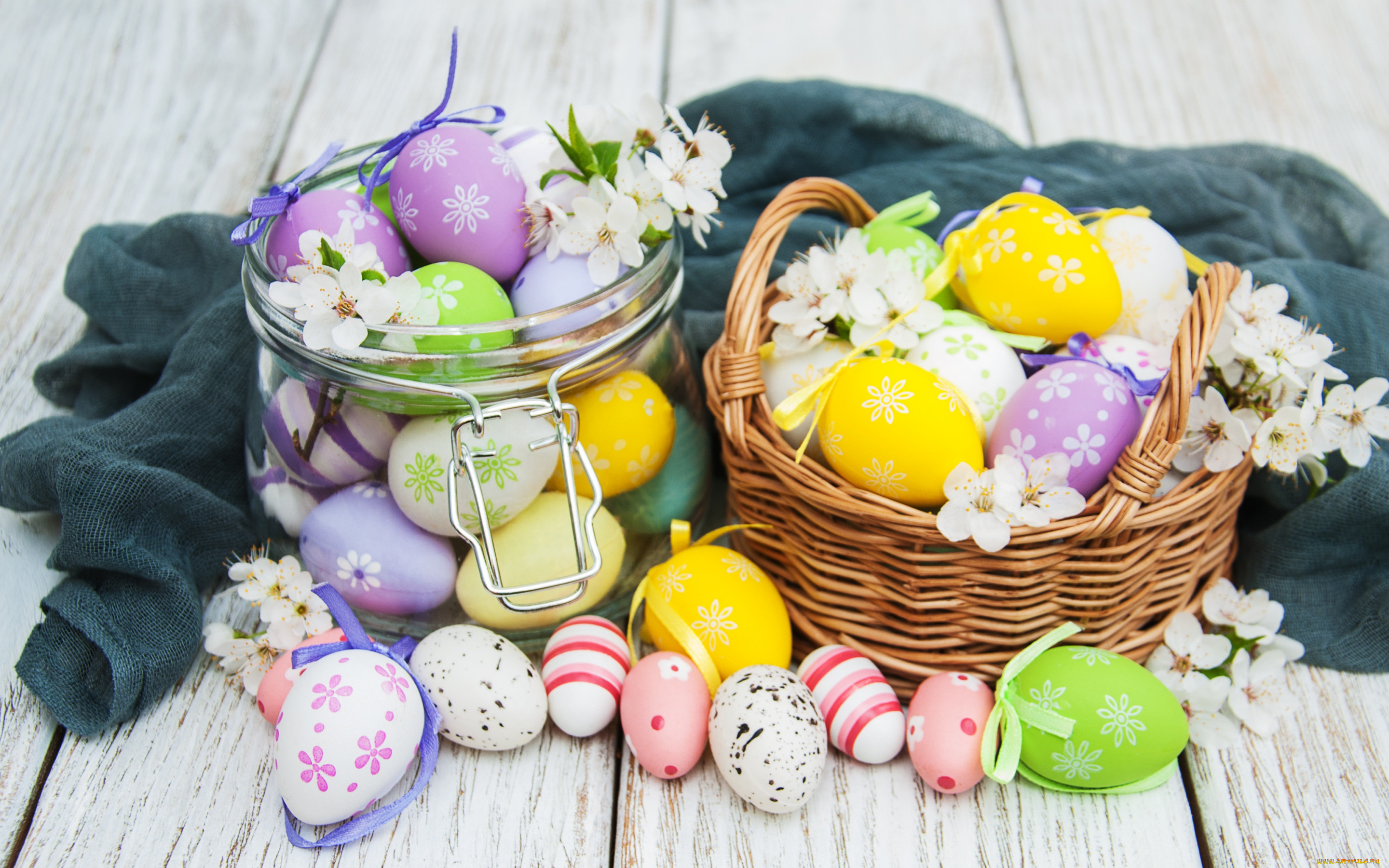 , , , , colorful, happy, wood, pink, blossom, flowers, spring, easter, eggs, decoration, basket